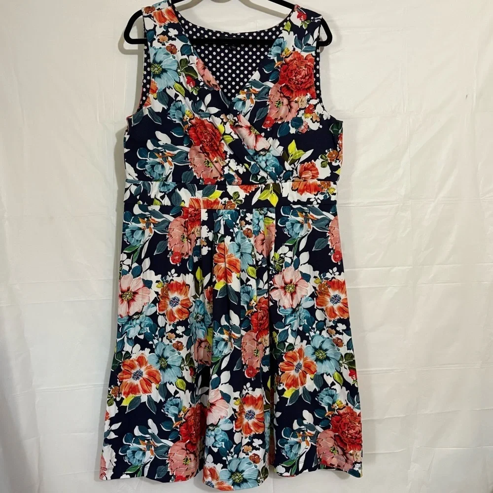 Land’s End-Floral Sleeveless Dress - Navy and Multicolor SZ XL - Picture 1 of 5